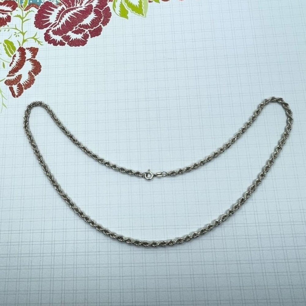 Vintage Italian Sterling Silver Rope Chain Necklace 925 Italy 20 Inch Solid - Picture 4 of 4